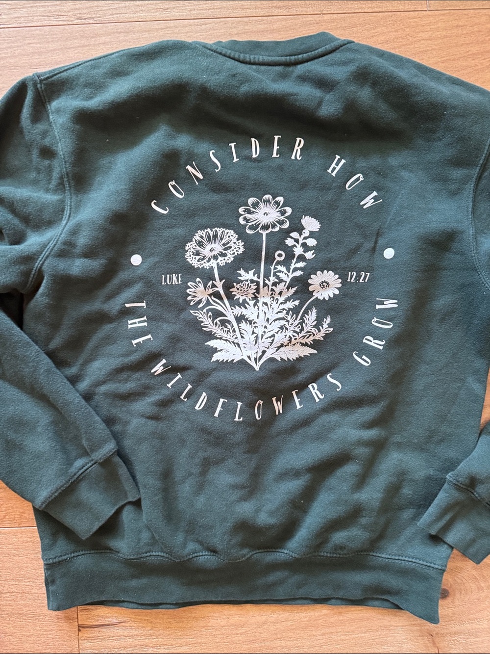 sparrow Dark Green Sweatshirt with White Wildflower Graphic